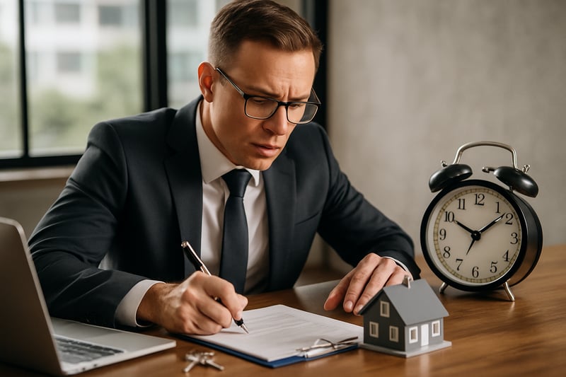 Real estate broker working on closing a property deal quickly Real estate broker working on closing a property deal quickly